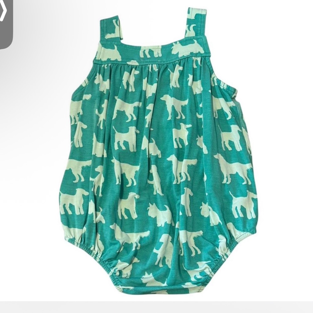 SOLD Kate Quinn Teal Dog Print Romper 12-18 mo